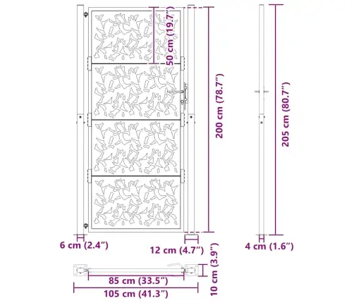 Aiavärav 100 X 200 Cm Ilmastikukindlast Terasest Lehekujundusega