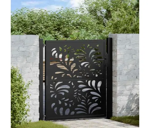 Dārza Vārti Melni 105X106 Cm Tērauda Viļņu Dizains Vidaxl