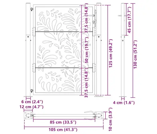 Dārza Vārti Melni 105X130 Cm Tērauda Viļņu Dizains Vidaxl