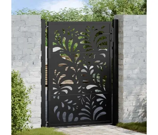 Dārza Vārti Melni 105X130 Cm Tērauda Viļņu Dizains Vidaxl