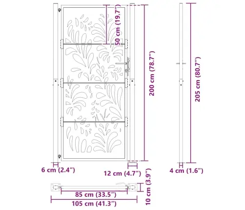 Sodo Vartai, Juodi, 105X205 cm Plienas, Banguoto Dizaino