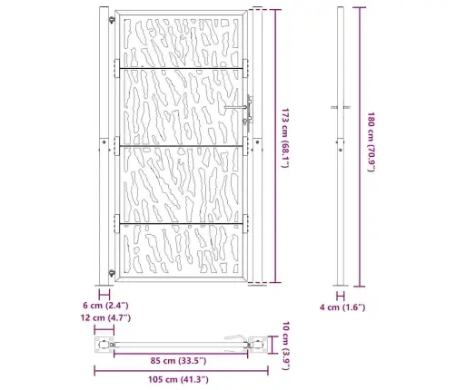 Dārza Vārti Melni 105X180 Cm Tērauda Pēdu Dizains Vidaxl