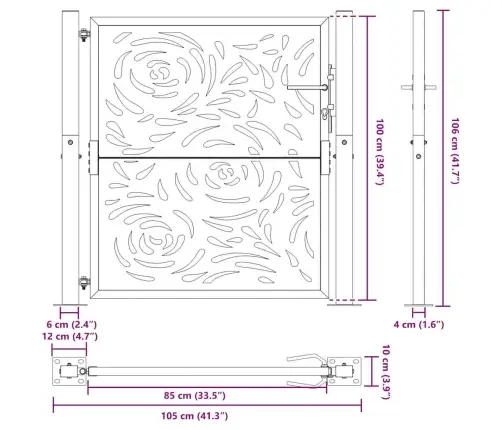 Dārza Vārti Melni 105X106 Cm Tērauda Liesmas Dizains Vidaxl