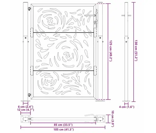 Dārza Vārti 105X130 Cm Laikapstākļiem Tērauda Liesmas Dizains Vidaxl