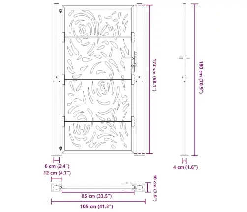 Dārza Vārti 105X180 Cm Laikapstākļiem Tērauda Liesmas Dizains Vidaxl