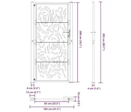 Dārza Vārti 105X205 Cm Laikapstākļiem Tērauda Liesmas Dizains Vidaxl