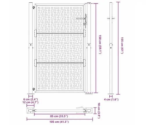 Dārza Vārti Melni 105X155 Cm Tērauda Krusta Dizains Vidaxl
