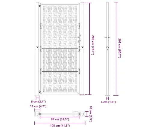 Dārza Vārti Melni 105X205 Cm Tērauda Krusta Dizains Vidaxl
