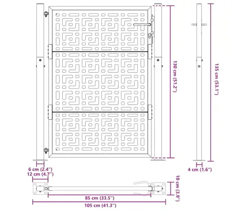 Dārza Vārti 105X130 Cm Laikapstākļu Tērauda Krustu Dizains Vidaxl
