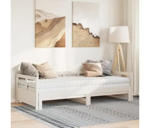 Lova Su Ištraukiama Dalimi Ir Čiužiniu, Balta, 80X200cm Pušis