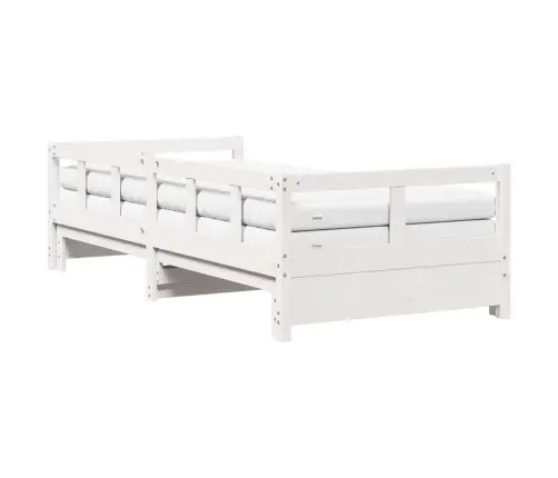 Lova Su Ištraukiama Dalimi Ir Čiužiniu, Balta, 80X200cm Pušis