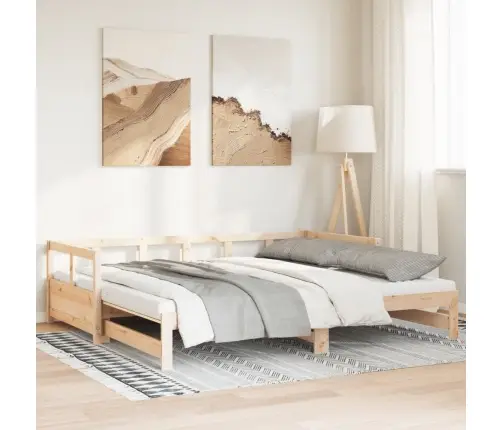 Izvelkama Gulta Ar Matračiem, 90X190 Cm, Priedes Koks Vidaxl