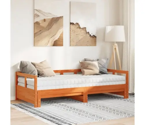 Lova Su Ištraukiama Dalimi Ir Čiužiniu, Ruda, 90X190cm Pušis