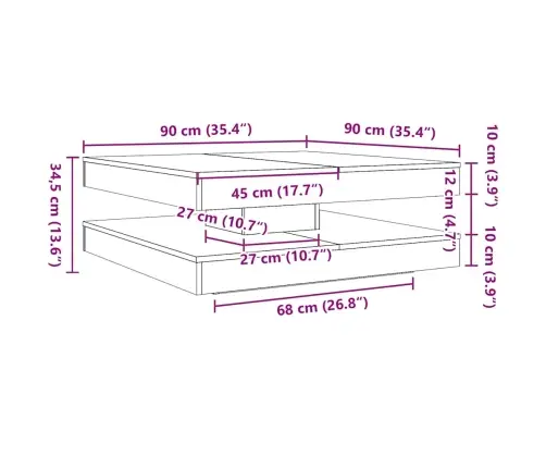 Kavos Staliukas, Sonoma, 90X90X34,5cm 360 Laipsnių Pasukamas Kavos Staliukas, Sonoma, 90X90X34,5cm 360 Laipsnių Pasukamas