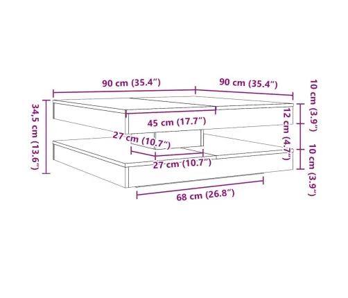 Kafijas Galdiņš 360 Grādos Grozāms Betona Pelēks 90X90X34,5 Cm Vidaxl