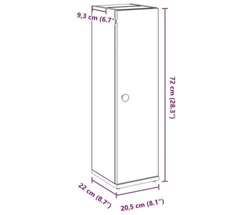Vannas Istabas Skapis Ar Ruļļu Turētāju Melns 20,5X22X72 Cm Vidaxl