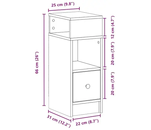 Naktsskapītis Ar Atvilktni, Ozolkoka, 25X31X66 Cm Vidaxl