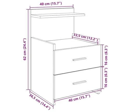 Naktsskapītis Ar 2 Atvilktnēm, Melns, 40X36,5X62 Cm Vidaxl