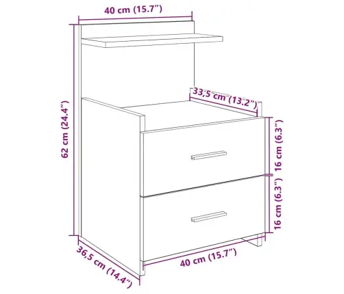 Naktsskapītis Ar 2 Atvilktnēm, Kūpināts Ozols, 40X36,5X62 Cm Vidaxl