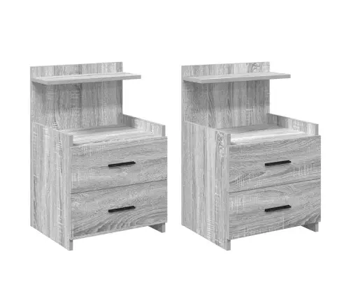 Naktinės Spintelės, 2 Vnt., Su 2 Stalčiais, Pilkos, Sonoma Spalvos, 40X36,5X62 Cm