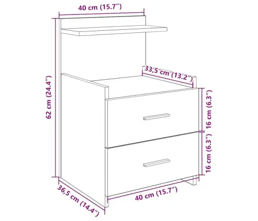 Naktinės Spintelės, 2 Vnt., Su 2 Stalčiais, Pilkos, Sonoma Spalvos, 40X36,5X62 Cm