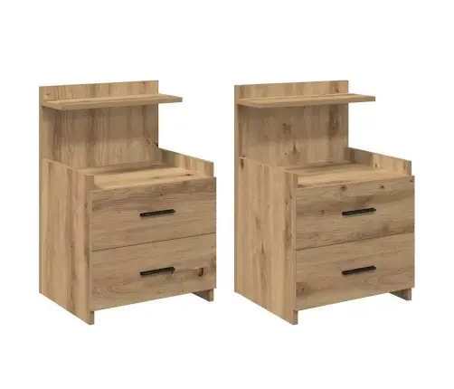 Naktinės Spintelės, 2 Vnt. Su 2 Stalčiais, Ąžuolo Spalvos, 40X36,5X62 Cm