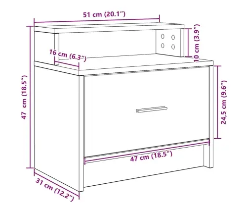 Naktinės Spintelės Su Stalčiumi, 2Vnt., Sonoma, 51X31X47Cm