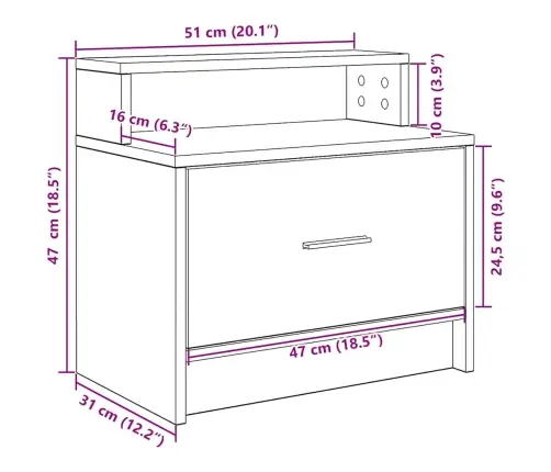 Naktsskapītis Ar Atvilktni, Betona Pelēks, 51X31X47 Cm Vidaxl