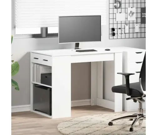 Kirjutuslaud Sahtli Ja Riiuliga, Valge 102X62X77,5Cm Ehituspuit