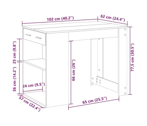 Rakstāmgalds Ar Atvilktni Un Plauktu, 102X62X77,5 Cm, Koks Vidaxl