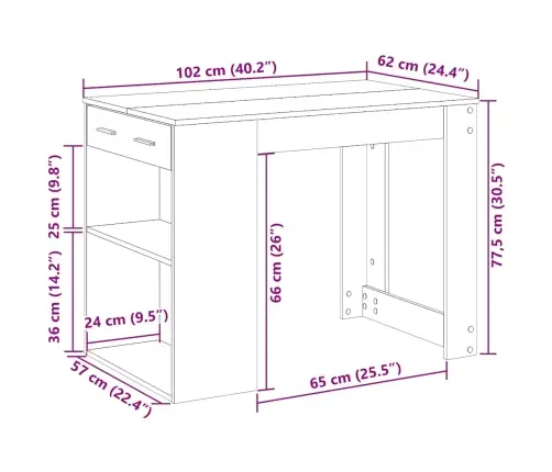 Rakstāmgalds Ar Atvilktni Un Plauktu, 102X62X77,5 Cm, Koks Vidaxl