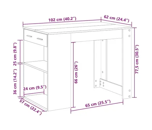 Kirjutuslaud Sahtli Ja Riiuliga, Vana Puit, 102X62X77,5 Cm