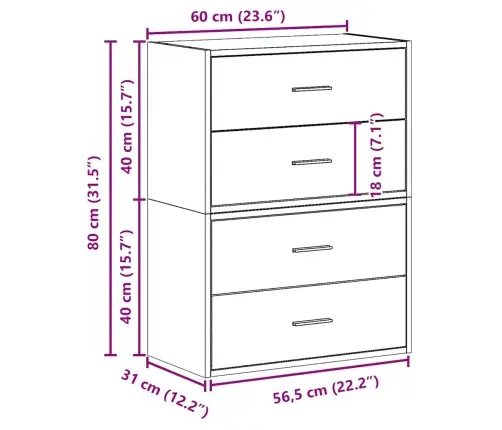 Skapji 2 Atvilktnēm 2Gab Pelēks 60X31X40 Cm Inženierijas Koks Vidaxl