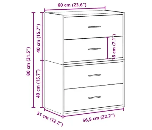Skapji 2 Atvilktnēm 2Gab 60X31X40 Cm Inženierijas Koks Vidaxl