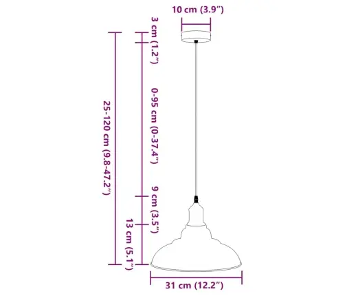 Rippvalgusti Kõrgus Reguleeritav E27 Läikega Hall Ø 31Cm Metall