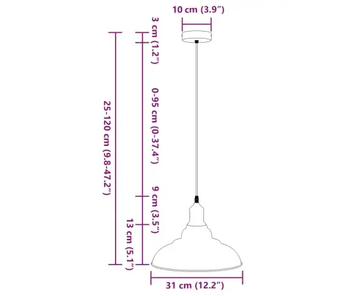 Piekaramā Lampa, Regulējams Augstums E27 Spīdīgs Sarkans Ø 31Cm Vidaxl