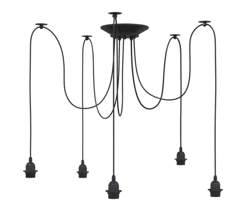 Piekaramā Lampa Ar 5 Lampu Turētājiem E27 Melns Metāls Vidaxl