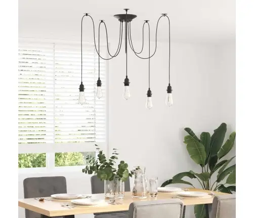 Piekaramā Lampa Ar 5 Lampu Turētājiem E27 Melns Metāls Vidaxl
