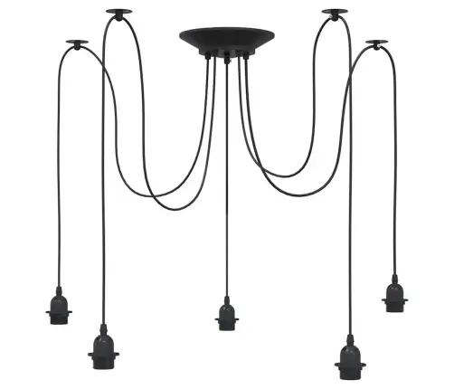 Piekaramā Lampa Ar 5 Lampu Turētājiem E27 Melns Metāls Vidaxl