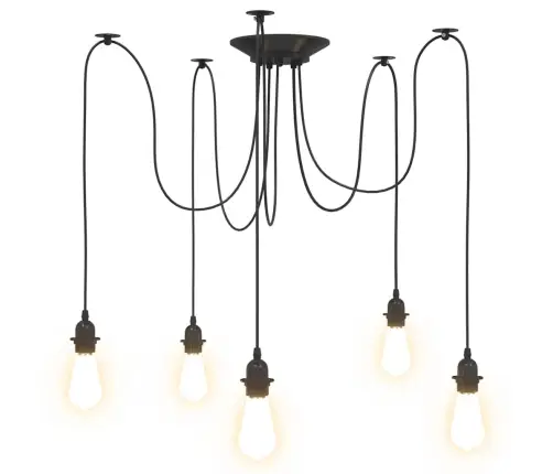 Piekaramā Lampa Ar 5 Lampu Turētājiem E27 Melns Metāls Vidaxl