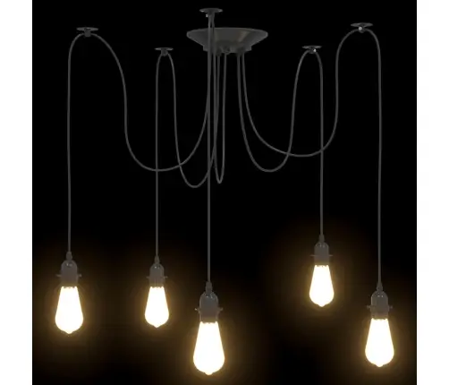 Piekaramā Lampa Ar 5 Lampu Turētājiem E27 Melns Metāls Vidaxl