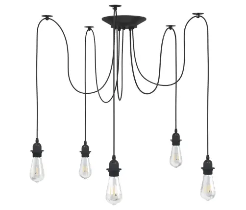 Piekaramā Lampa Ar 5 Lampu Turētājiem E27 Melns Metāls Vidaxl