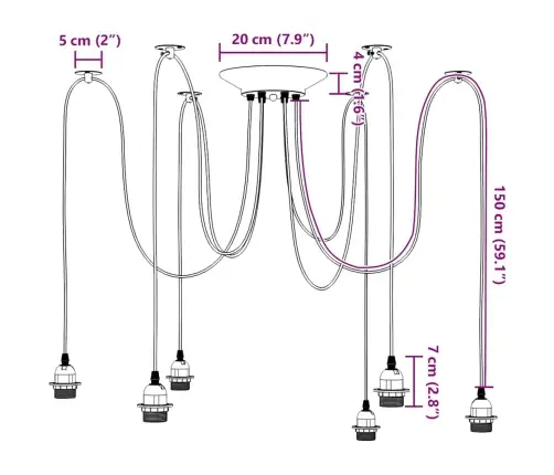 Piekaramā Lampa Ar 6 Lampu Turētājiem E27 Melns Metāls Vidaxl