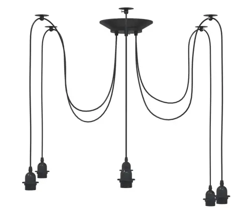 Piekaramā Lampa Ar 6 Lampu Turētājiem E27 Melns Metāls Vidaxl