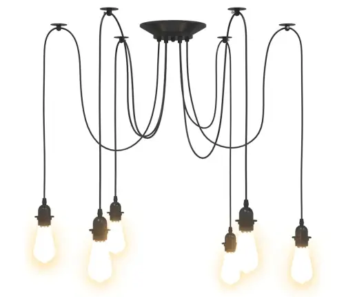 Piekaramā Lampa Ar 6 Lampu Turētājiem E27 Melns Metāls Vidaxl