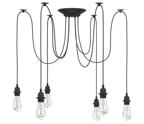 Piekaramā Lampa Ar 6 Lampu Turētājiem E27 Melns Metāls Vidaxl