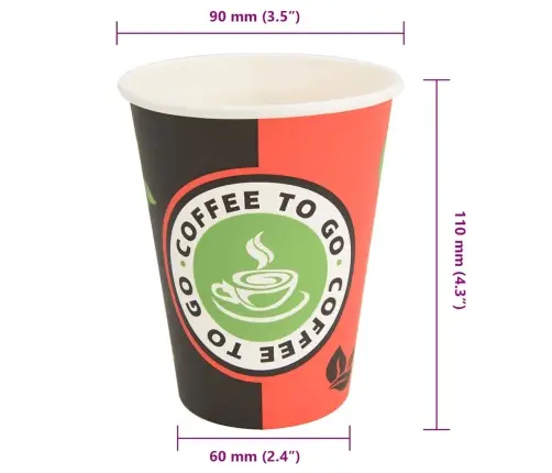 Papīra Kafijas Krūzes 1000 Gab. 12 Unces 300 Ml Sarkanas Melnas Vidaxl