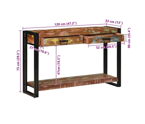 Konsoles Galds Daudzkrāsains 120X33X75 Cm No Atjaunotā Koka Vidaxl