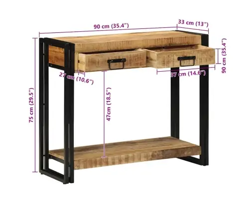 Konsolinis Stalas Ruda 90 X 33 X 75 Cm Mango Medienos Masyvas