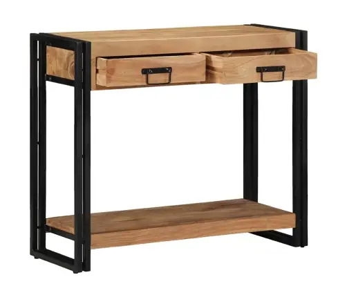 Konsoles Galds Melns 90X33X75 Cm Cietais Akācijas Koks Un Metāls Vidaxl